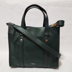 FOSSIL Carmen Shopper Tote Bag Forest Green Leather & Suede Crossbody Satchel